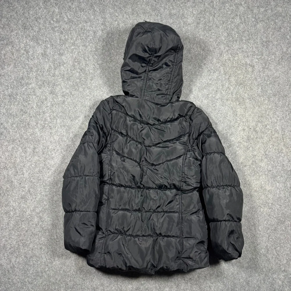 Juicy‎ Couture Kids Black Puffer Jacket Leopard Lining Faux Fur Hood Small 7/8
